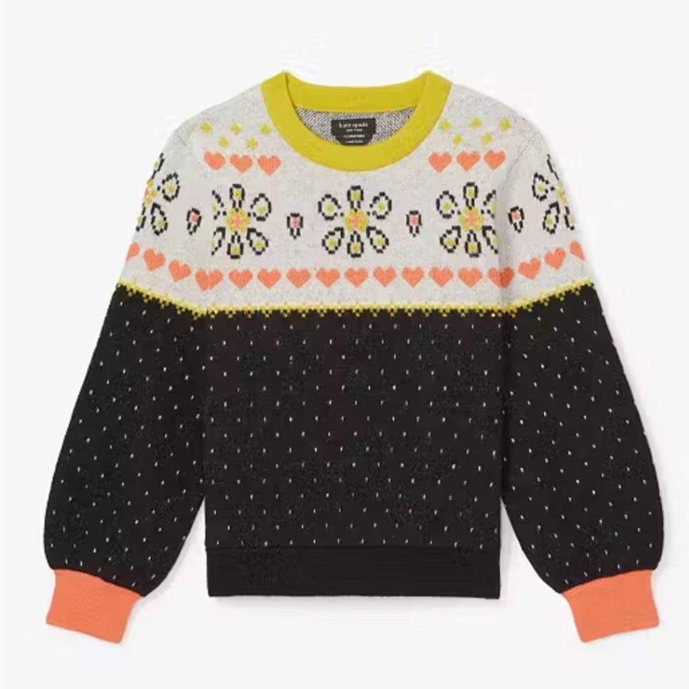 Kate Spade Embroidered Fair Isle Wool Alpaca Blend Cropped Sweater Size XS